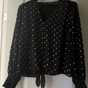 Express Black Blouse with Gold Dots